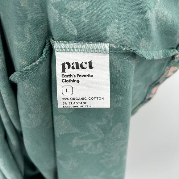 PACT Green Pink Floral Fit & Flare Racerback Summer Fall Midi Dress Size Large - Picture 10 of 10